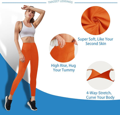 High Waisted Leggings for Women - No See Through Tummy Control Cycling Workout Yoga Pants with Pockets Reg & Plus