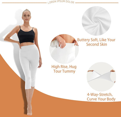 High Waisted Leggings for Women - No See Through Tummy Control Cycling Workout Yoga Pants with Pockets Reg & Plus