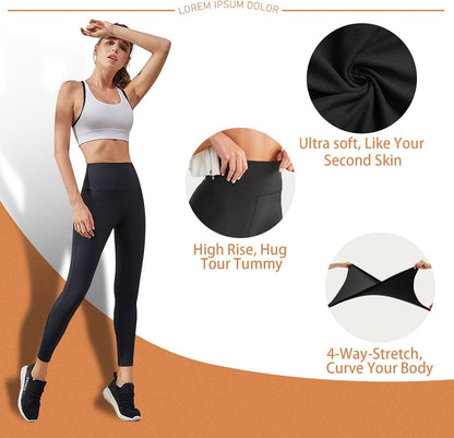 High Waisted Leggings for Women - No See Through Tummy Control Cycling Workout Yoga Pants with Pockets Reg & Plus