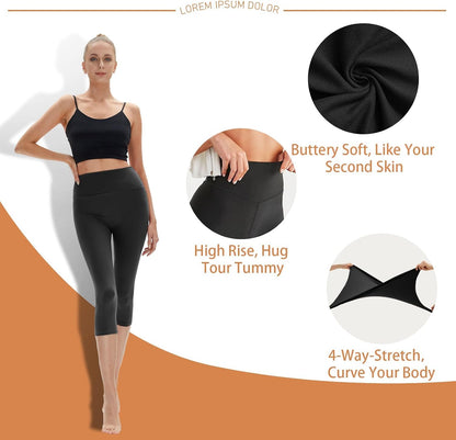 High Waisted Leggings for Women - No See Through Tummy Control Cycling Workout Yoga Pants with Pockets Reg & Plus