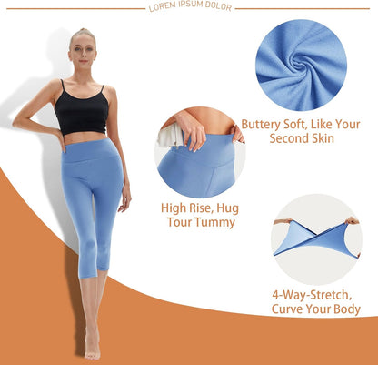 High Waisted Leggings for Women - No See Through Tummy Control Cycling Workout Yoga Pants with Pockets Reg & Plus