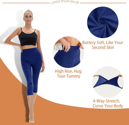 High Waisted Leggings for Women - No See Through Tummy Control Cycling Workout Yoga Pants with Pockets Reg & Plus