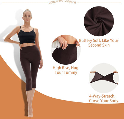 High Waisted Leggings for Women - No See Through Tummy Control Cycling Workout Yoga Pants with Pockets Reg & Plus
