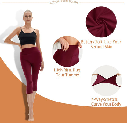 High Waisted Leggings for Women - No See Through Tummy Control Cycling Workout Yoga Pants with Pockets Reg & Plus