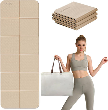 Foldable Yoga Mat, 70"x24"x0.31" TPE Non-Slip Mat with Bag | Double‑sided non‑slip, 8mm thick TPE, foldable for travel, ideal for yoga/pilates/fitness/home/outdoor workouts