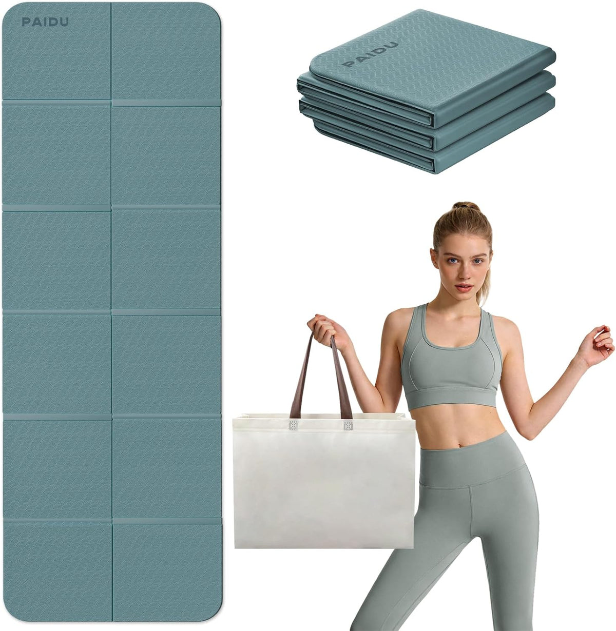 Foldable Yoga Mat, 70"x24"x0.31" TPE Non-Slip Mat with Bag | Double‑sided non‑slip, 8mm thick TPE, foldable for travel, ideal for yoga/pilates/fitness/home/outdoor workouts
