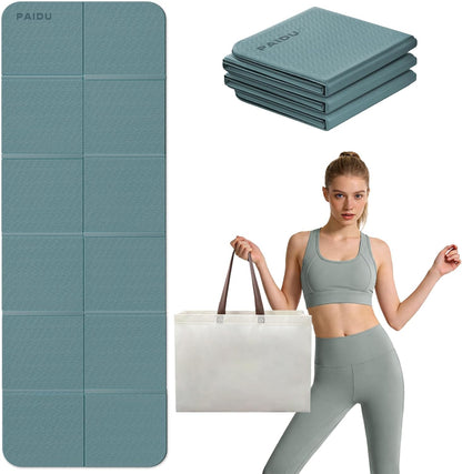 Foldable Yoga Mat, 70"x24"x0.31" TPE Non-Slip Mat with Bag | Double‑sided non‑slip, 8mm thick TPE, foldable for travel, ideal for yoga/pilates/fitness/home/outdoor workouts