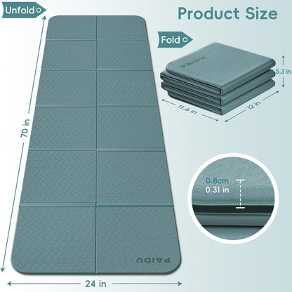 Foldable Yoga Mat, 70"x24"x0.31" TPE Non-Slip Mat with Bag | Double‑sided non‑slip, 8mm thick TPE, foldable for travel, ideal for yoga/pilates/fitness/home/outdoor workouts