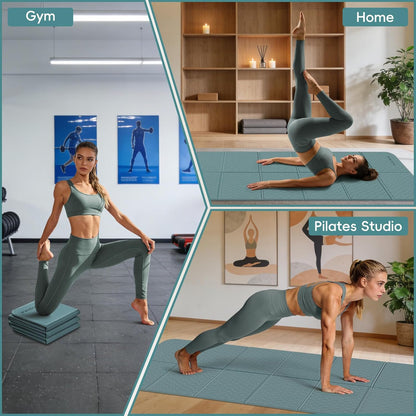 Foldable Yoga Mat, 70"x24"x0.31" TPE Non-Slip Mat with Bag | Double‑sided non‑slip, 8mm thick TPE, foldable for travel, ideal for yoga/pilates/fitness/home/outdoor workouts