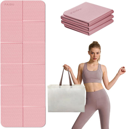 Foldable Yoga Mat, 70"x24"x0.31" TPE Non-Slip Mat with Bag | Double‑sided non‑slip, 8mm thick TPE, foldable for travel, ideal for yoga/pilates/fitness/home/outdoor workouts