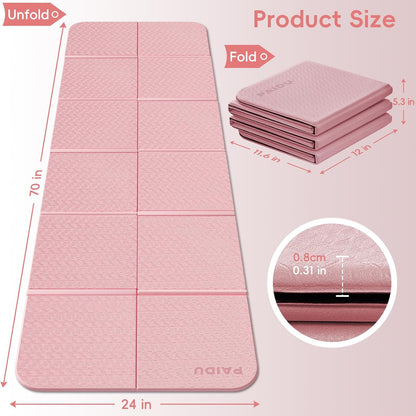 Foldable Yoga Mat, 70"x24"x0.31" TPE Non-Slip Mat with Bag | Double‑sided non‑slip, 8mm thick TPE, foldable for travel, ideal for yoga/pilates/fitness/home/outdoor workouts