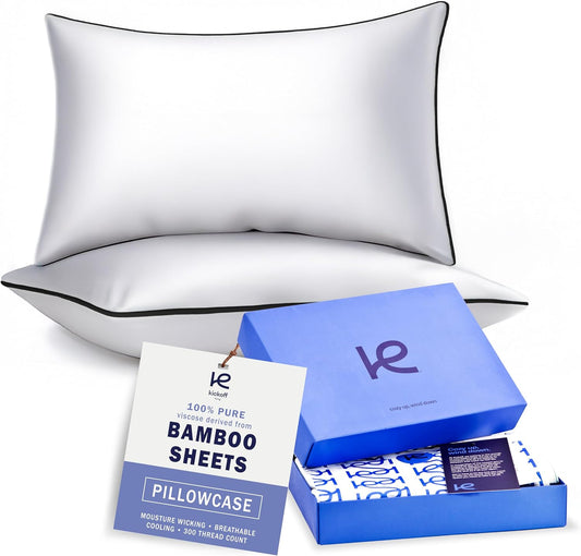 Kickoff Viscose Bamboo Pillowcase, Queen, Set of 2, 100% Organic Hidden Zippered Viscose Bamboo Pillow Case Queen Size, Cooling Pillow Cover for Hot Sleepers (20"x30", Iced Latte)