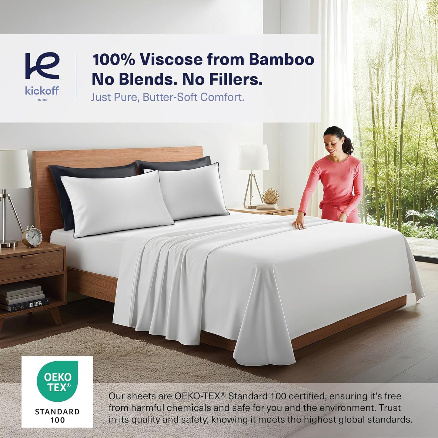Kickoff Viscose Bamboo Pillowcase, Queen, Set of 2, 100% Organic Hidden Zippered Viscose Bamboo Pillow Case Queen Size, Cooling Pillow Cover for Hot Sleepers (20"x30", Iced Latte)