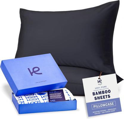 Kickoff Viscose Bamboo Pillowcase, Queen, Set of 2, 100% Organic Hidden Zippered Viscose Bamboo Pillow Case Queen Size, Cooling Pillow Cover for Hot Sleepers (20"x30", Iced Latte)