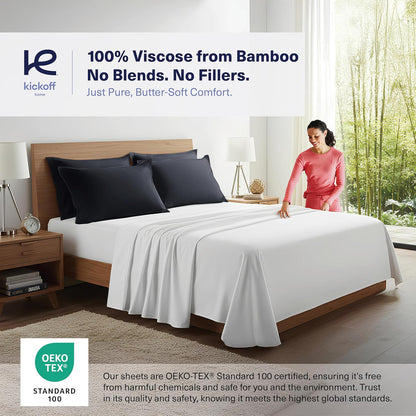 Kickoff Viscose Bamboo Pillowcase, Queen, Set of 2, 100% Organic Hidden Zippered Viscose Bamboo Pillow Case Queen Size, Cooling Pillow Cover for Hot Sleepers (20"x30", Iced Latte)