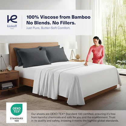 Kickoff Viscose Bamboo Pillowcase, Queen, Set of 2, 100% Organic Hidden Zippered Viscose Bamboo Pillow Case Queen Size, Cooling Pillow Cover for Hot Sleepers (20"x30", Iced Latte)