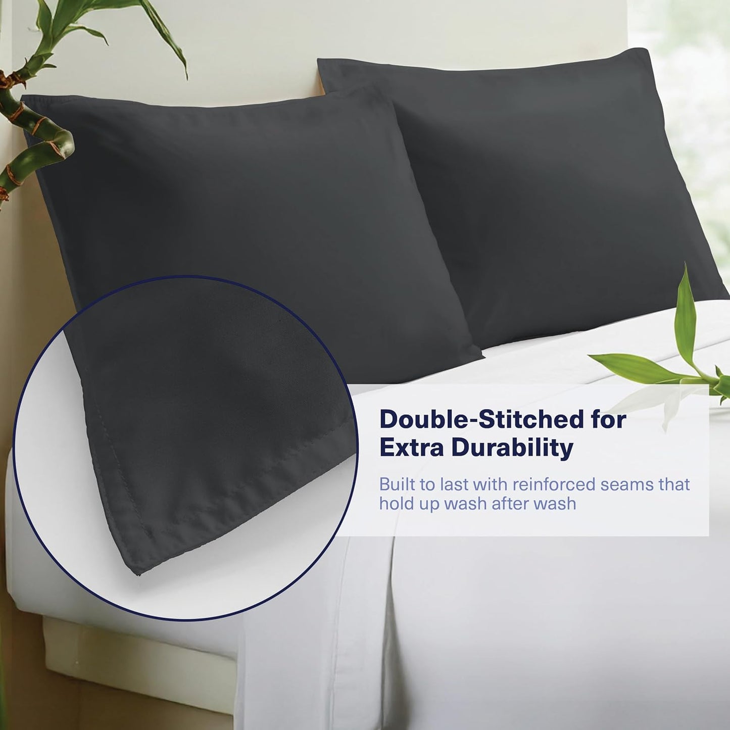 Kickoff Viscose Bamboo Pillowcase, Queen, Set of 2, 100% Organic Hidden Zippered Viscose Bamboo Pillow Case Queen Size, Cooling Pillow Cover for Hot Sleepers (20"x30", Iced Latte)