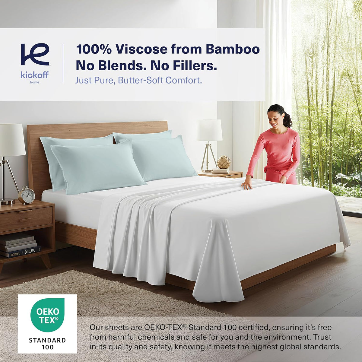Kickoff Viscose Bamboo Pillowcase, Queen, Set of 2, 100% Organic Hidden Zippered Viscose Bamboo Pillow Case Queen Size, Cooling Pillow Cover for Hot Sleepers (20"x30", Iced Latte)