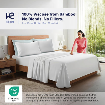 Kickoff Viscose Bamboo Pillowcase, Queen, Set of 2, 100% Organic Hidden Zippered Viscose Bamboo Pillow Case Queen Size, Cooling Pillow Cover for Hot Sleepers (20"x30", Iced Latte)