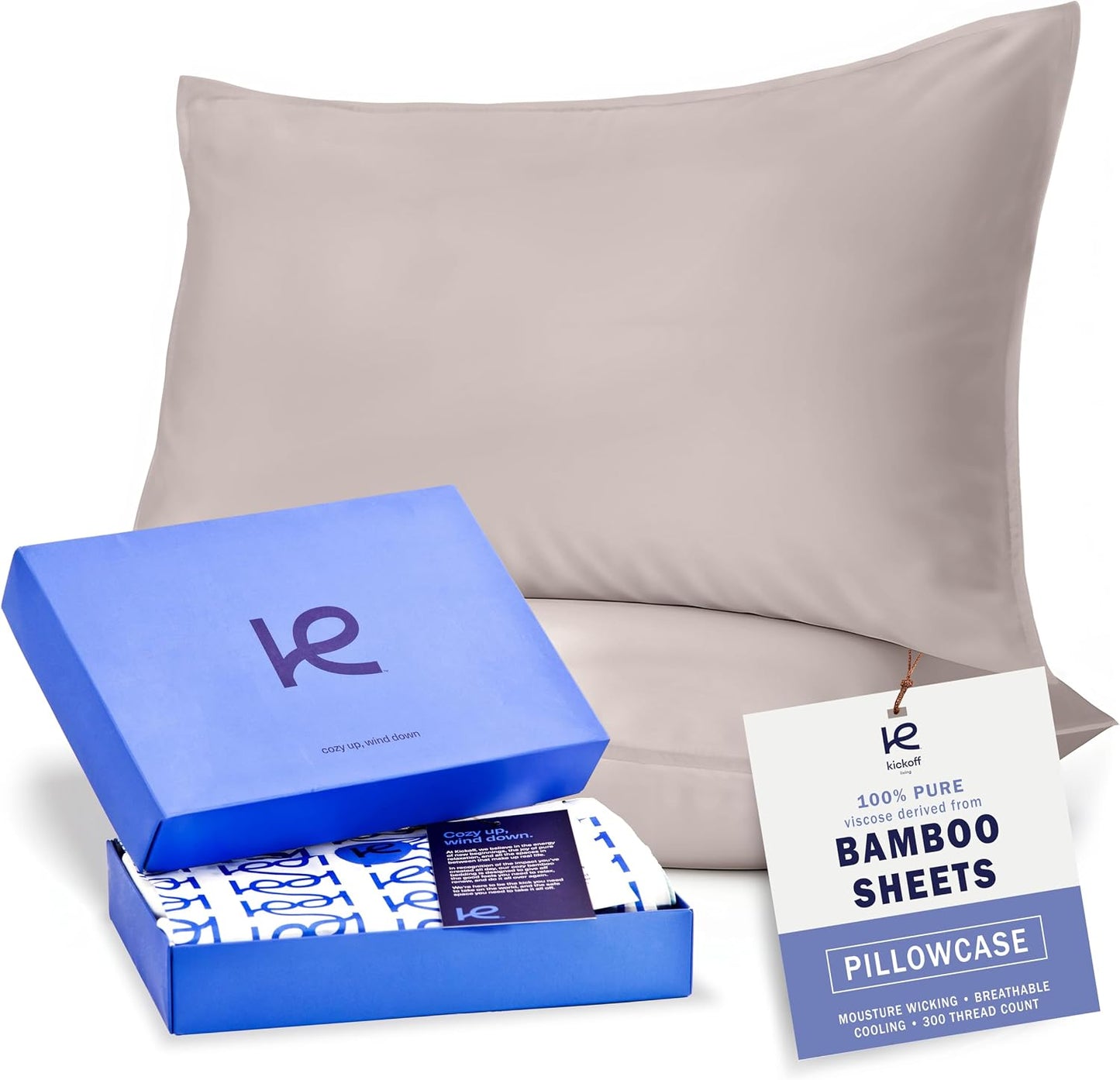 Kickoff Viscose Bamboo Pillowcase, Queen, Set of 2, 100% Organic Hidden Zippered Viscose Bamboo Pillow Case Queen Size, Cooling Pillow Cover for Hot Sleepers (20"x30", Iced Latte)