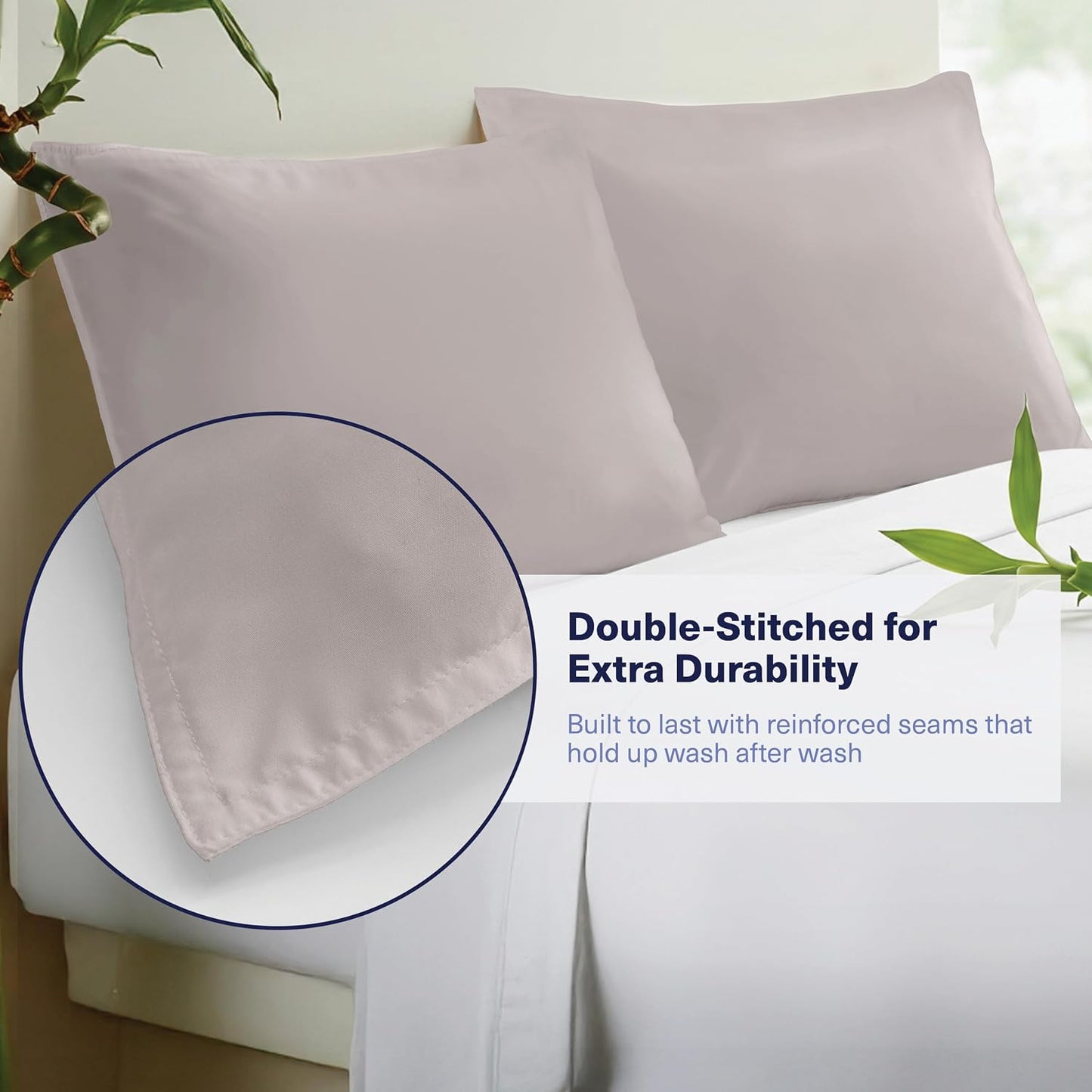 Kickoff Viscose Bamboo Pillowcase, Queen, Set of 2, 100% Organic Hidden Zippered Viscose Bamboo Pillow Case Queen Size, Cooling Pillow Cover for Hot Sleepers (20"x30", Iced Latte)