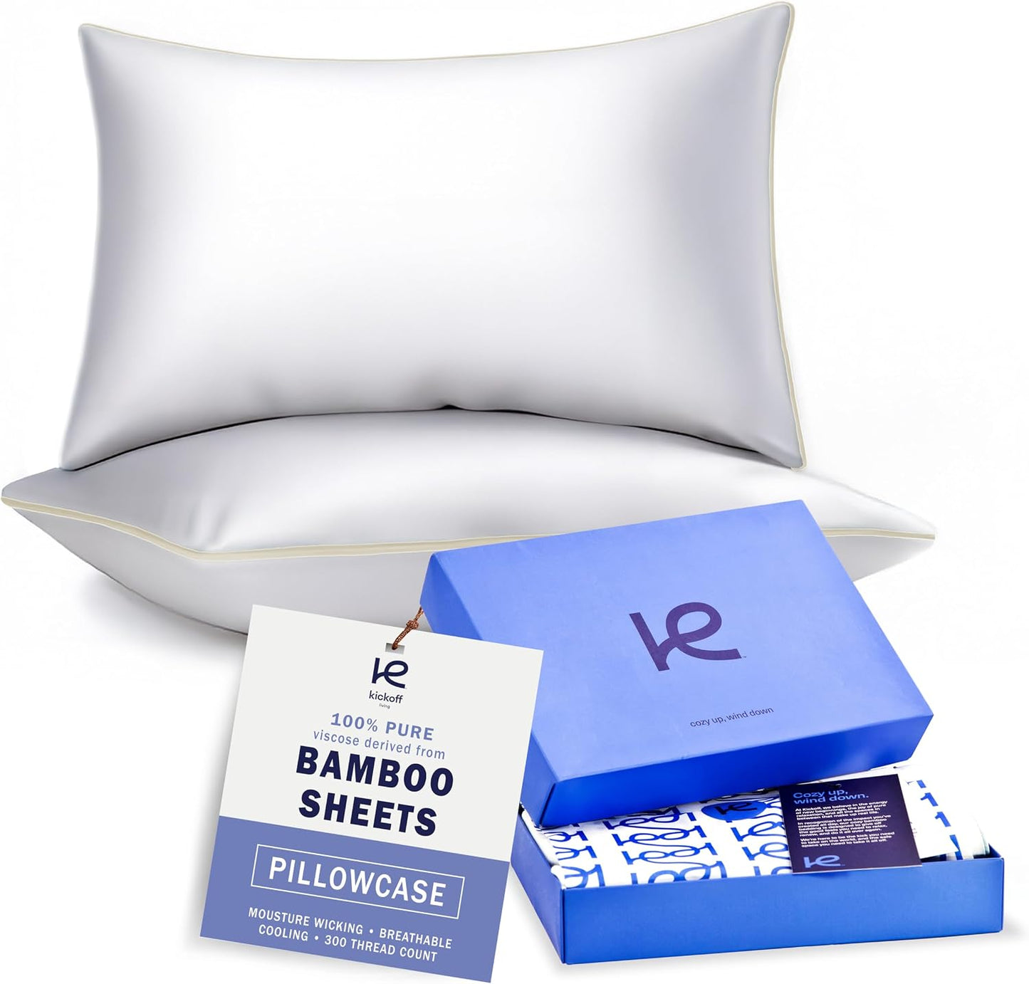 Kickoff Viscose Bamboo Pillowcase, Queen, Set of 2, 100% Organic Hidden Zippered Viscose Bamboo Pillow Case Queen Size, Cooling Pillow Cover for Hot Sleepers (20"x30", Iced Latte)