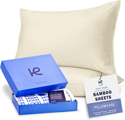 Kickoff Viscose Bamboo Pillowcase, Queen, Set of 2, 100% Organic Hidden Zippered Viscose Bamboo Pillow Case Queen Size, Cooling Pillow Cover for Hot Sleepers (20"x30", Iced Latte)