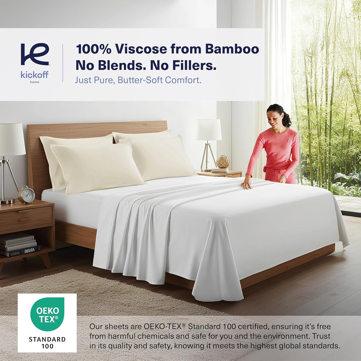 Kickoff Viscose Bamboo Pillowcase, Queen, Set of 2, 100% Organic Hidden Zippered Viscose Bamboo Pillow Case Queen Size, Cooling Pillow Cover for Hot Sleepers (20"x30", Iced Latte)