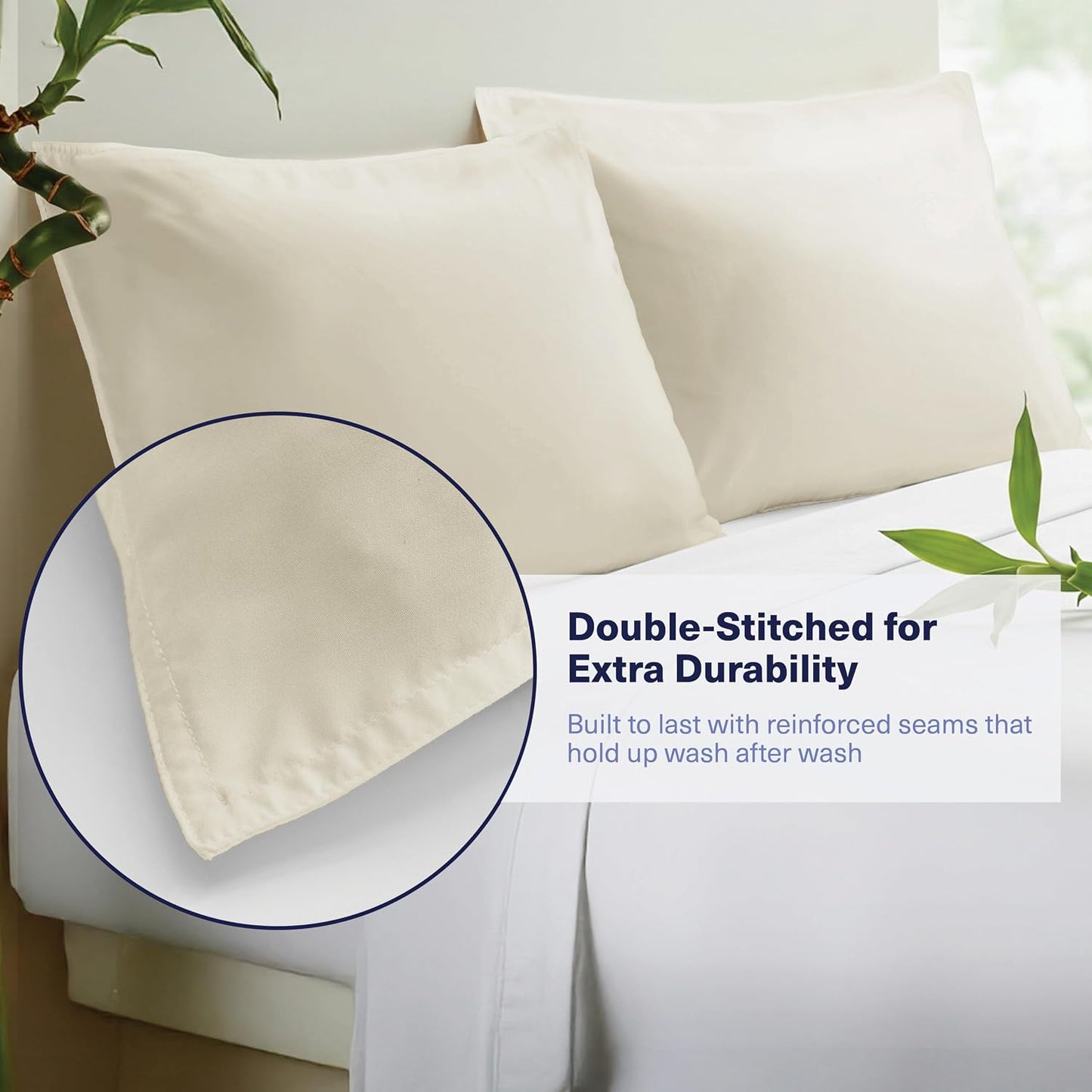 Kickoff Viscose Bamboo Pillowcase, Queen, Set of 2, 100% Organic Hidden Zippered Viscose Bamboo Pillow Case Queen Size, Cooling Pillow Cover for Hot Sleepers (20"x30", Iced Latte)