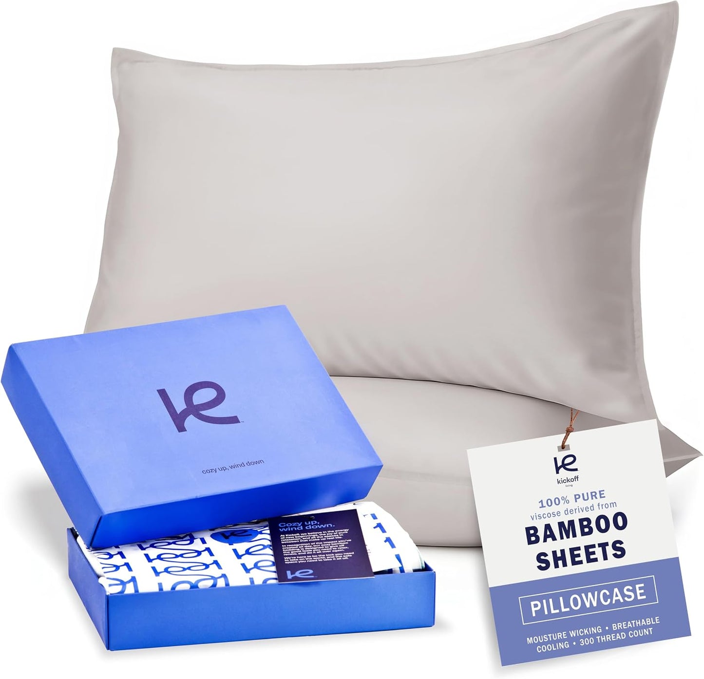 Kickoff Viscose Bamboo Pillowcase, Queen, Set of 2, 100% Organic Hidden Zippered Viscose Bamboo Pillow Case Queen Size, Cooling Pillow Cover for Hot Sleepers (20"x30", Iced Latte)