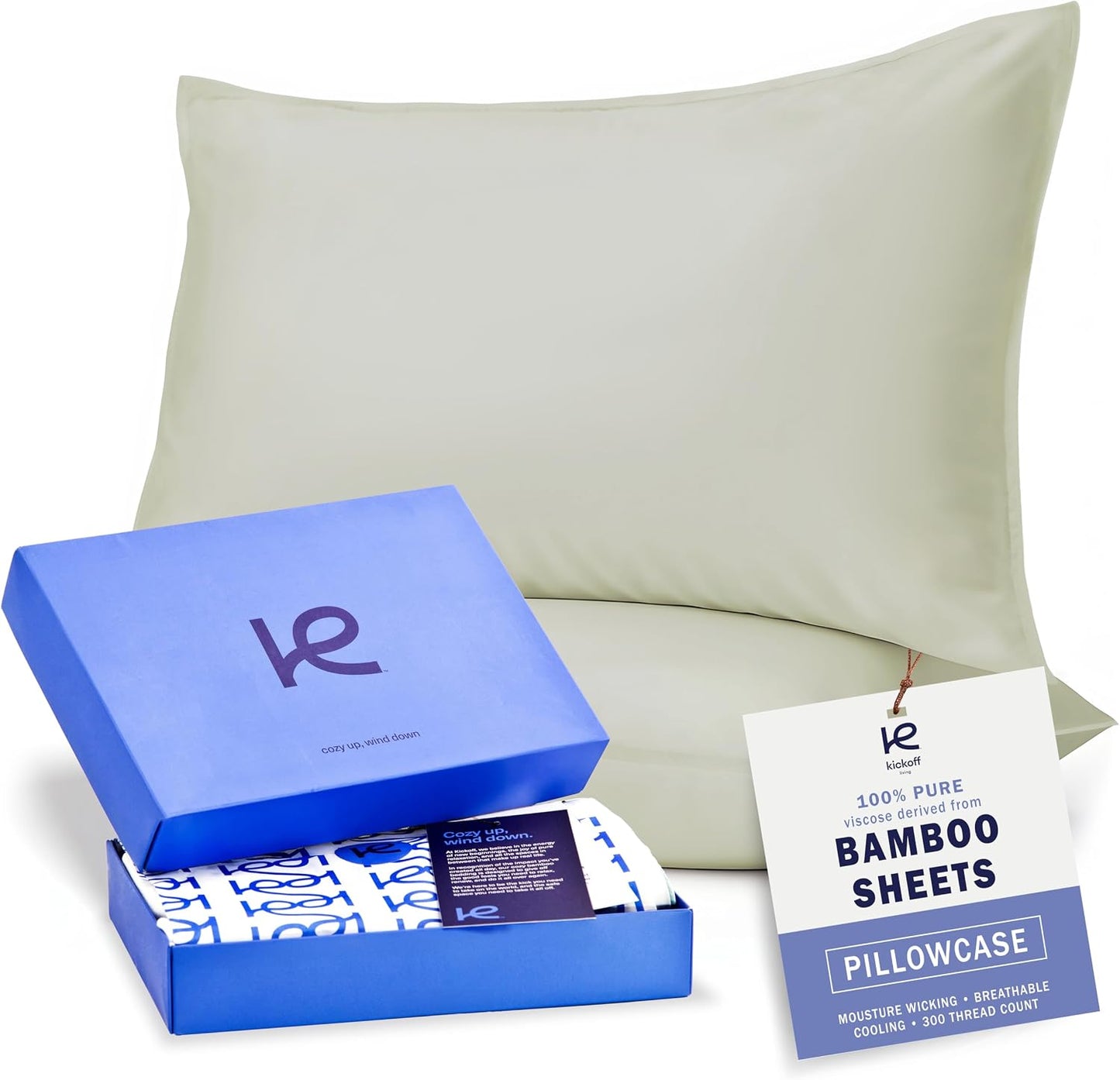 Kickoff Viscose Bamboo Pillowcase, Queen, Set of 2, 100% Organic Hidden Zippered Viscose Bamboo Pillow Case Queen Size, Cooling Pillow Cover for Hot Sleepers (20"x30", Iced Latte)