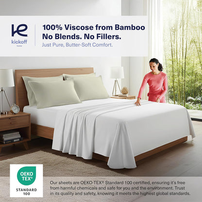 Kickoff Viscose Bamboo Pillowcase, Queen, Set of 2, 100% Organic Hidden Zippered Viscose Bamboo Pillow Case Queen Size, Cooling Pillow Cover for Hot Sleepers (20"x30", Iced Latte)
