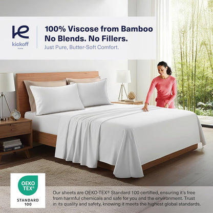 Kickoff Viscose Bamboo Pillowcase, Queen, Set of 2, 100% Organic Hidden Zippered Viscose Bamboo Pillow Case Queen Size, Cooling Pillow Cover for Hot Sleepers (20"x30", Iced Latte)