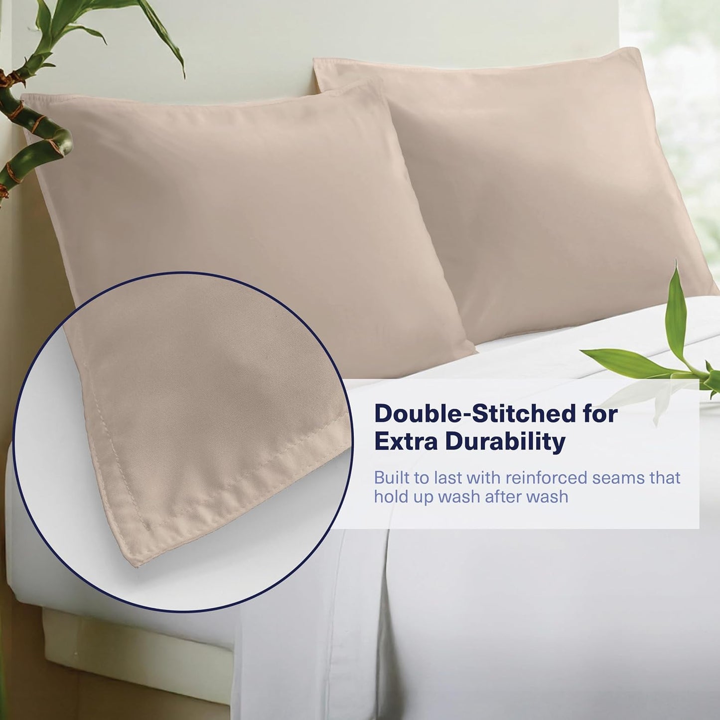 Kickoff Viscose Bamboo Pillowcase, Queen, Set of 2, 100% Organic Hidden Zippered Viscose Bamboo Pillow Case Queen Size, Cooling Pillow Cover for Hot Sleepers (20"x30", Iced Latte)