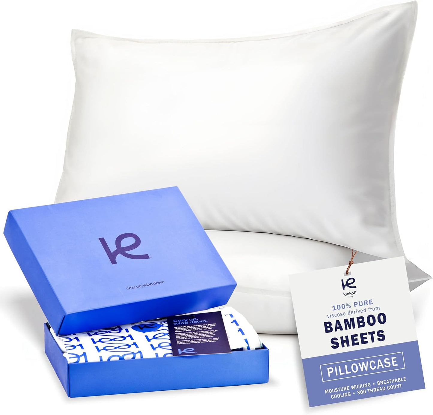 Kickoff Viscose Bamboo Pillowcase, Queen, Set of 2, 100% Organic Hidden Zippered Viscose Bamboo Pillow Case Queen Size, Cooling Pillow Cover for Hot Sleepers (20"x30", Iced Latte)