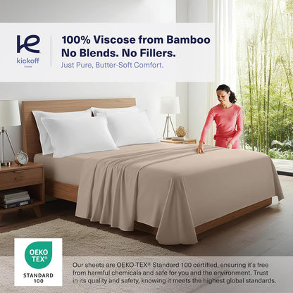 Kickoff Viscose Bamboo Pillowcase, Queen, Set of 2, 100% Organic Hidden Zippered Viscose Bamboo Pillow Case Queen Size, Cooling Pillow Cover for Hot Sleepers (20"x30", Iced Latte)