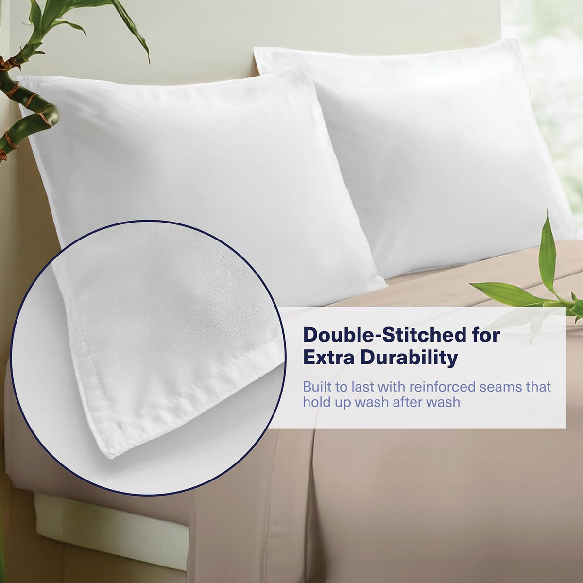 Kickoff Viscose Bamboo Pillowcase, Queen, Set of 2, 100% Organic Hidden Zippered Viscose Bamboo Pillow Case Queen Size, Cooling Pillow Cover for Hot Sleepers (20"x30", Iced Latte)