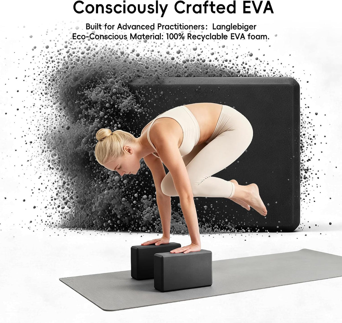 High Density EVA Yoga Blocks 2 Pack, 280g Pro-Level Exercise Brick (46-50 Shore C Firmness), Odor-Free & Non-Slip Foam Props for Yoga, Pilates & Stretching