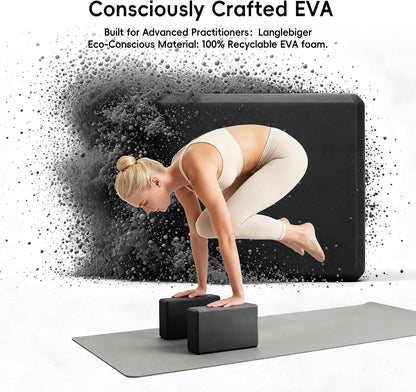 High Density EVA Yoga Blocks 2 Pack, 280g Pro-Level Exercise Brick (46-50 Shore C Firmness), Odor-Free & Non-Slip Foam Props for Yoga, Pilates & Stretching