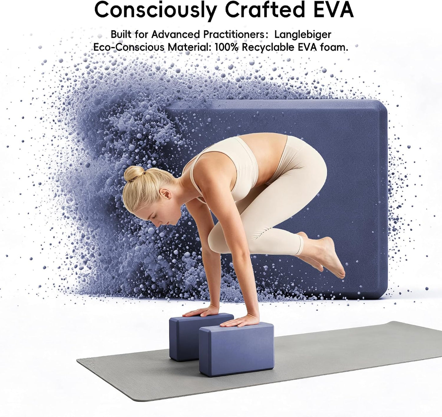 High Density EVA Yoga Blocks 2 Pack, 280g Pro-Level Exercise Brick (46-50 Shore C Firmness), Odor-Free & Non-Slip Foam Props for Yoga, Pilates & Stretching