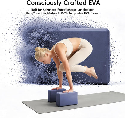 High Density EVA Yoga Blocks 2 Pack, 280g Pro-Level Exercise Brick (46-50 Shore C Firmness), Odor-Free & Non-Slip Foam Props for Yoga, Pilates & Stretching
