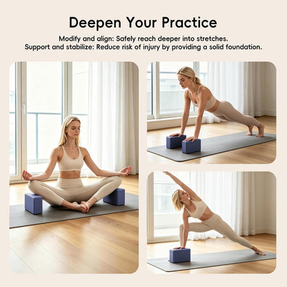 High Density EVA Yoga Blocks 2 Pack, 280g Pro-Level Exercise Brick (46-50 Shore C Firmness), Odor-Free & Non-Slip Foam Props for Yoga, Pilates & Stretching
