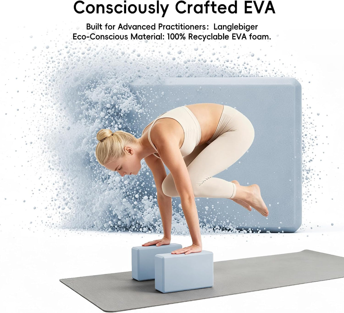 High Density EVA Yoga Blocks 2 Pack, 280g Pro-Level Exercise Brick (46-50 Shore C Firmness), Odor-Free & Non-Slip Foam Props for Yoga, Pilates & Stretching