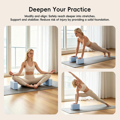 High Density EVA Yoga Blocks 2 Pack, 280g Pro-Level Exercise Brick (46-50 Shore C Firmness), Odor-Free & Non-Slip Foam Props for Yoga, Pilates & Stretching