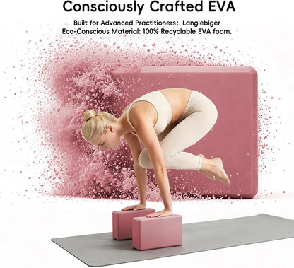 High Density EVA Yoga Blocks 2 Pack, 280g Pro-Level Exercise Brick (46-50 Shore C Firmness), Odor-Free & Non-Slip Foam Props for Yoga, Pilates & Stretching