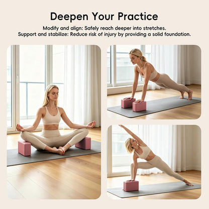 High Density EVA Yoga Blocks 2 Pack, 280g Pro-Level Exercise Brick (46-50 Shore C Firmness), Odor-Free & Non-Slip Foam Props for Yoga, Pilates & Stretching