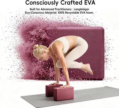 High Density EVA Yoga Blocks 2 Pack, 280g Pro-Level Exercise Brick (46-50 Shore C Firmness), Odor-Free & Non-Slip Foam Props for Yoga, Pilates & Stretching