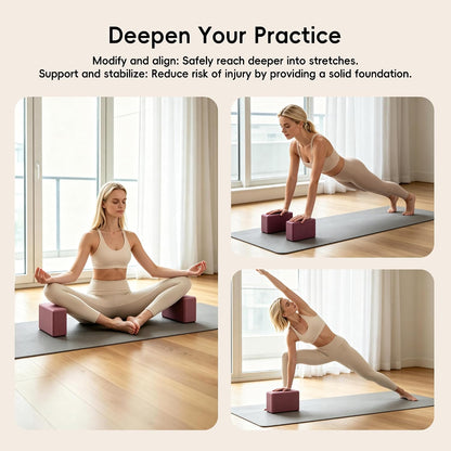 High Density EVA Yoga Blocks 2 Pack, 280g Pro-Level Exercise Brick (46-50 Shore C Firmness), Odor-Free & Non-Slip Foam Props for Yoga, Pilates & Stretching