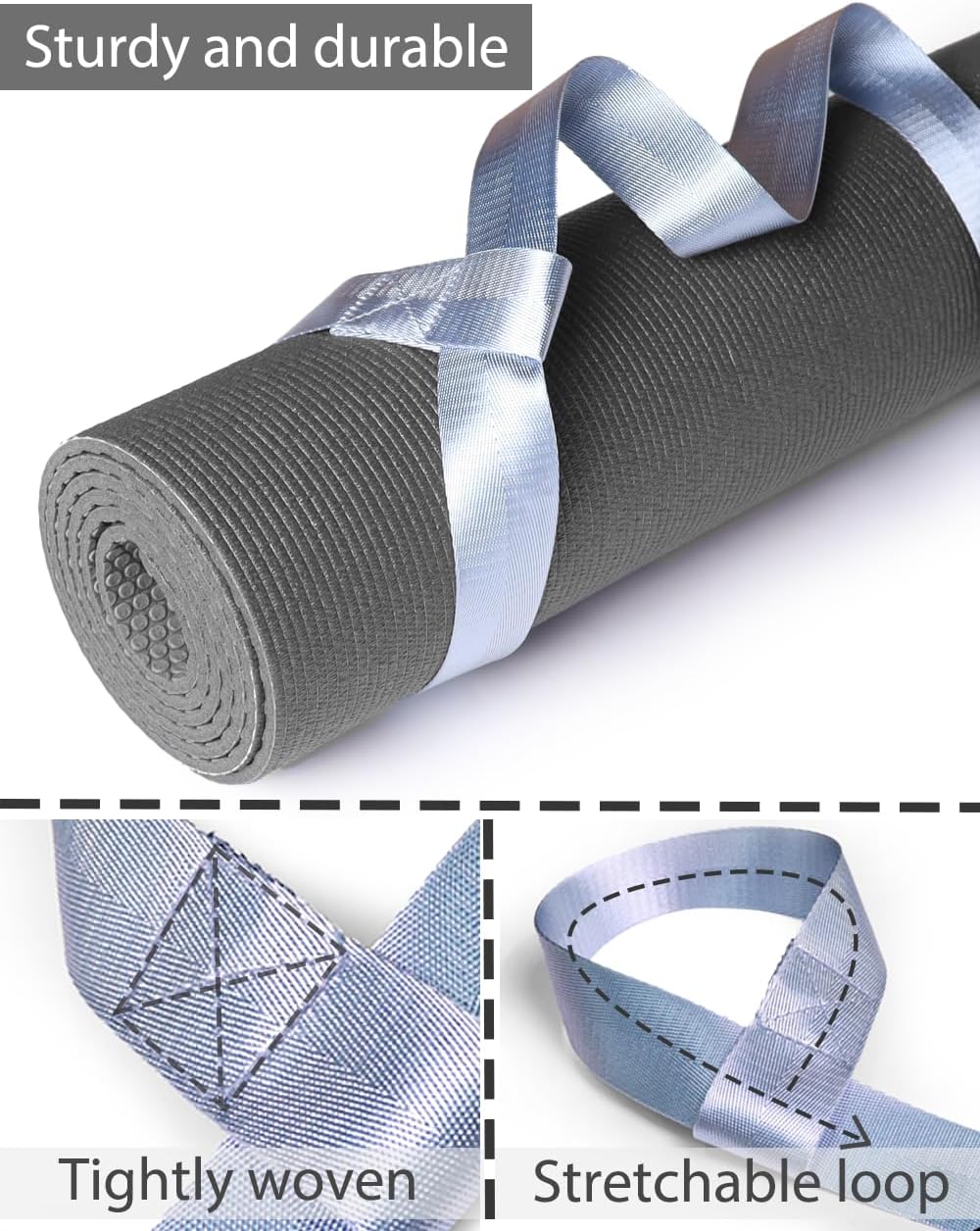 Yoga Mat Strap with Carabiner Clip, Adjustable Carrier for Yoga Mats, Sky Blue [MAT NOT Included]