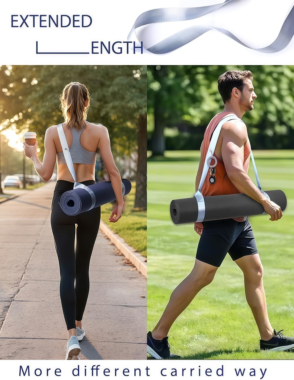 Yoga Mat Strap with Carabiner Clip, Adjustable Carrier for Yoga Mats, Sky Blue [MAT NOT Included]